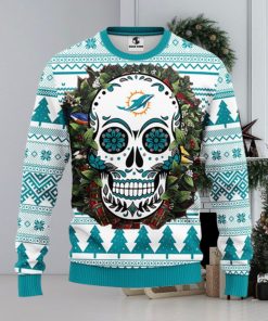 Miami Dolphins Skull Flower Ugly Christmas Ugly Sweater