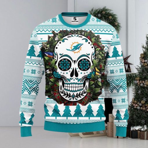 Miami Dolphins Skull Flower Ugly Christmas Ugly Sweater