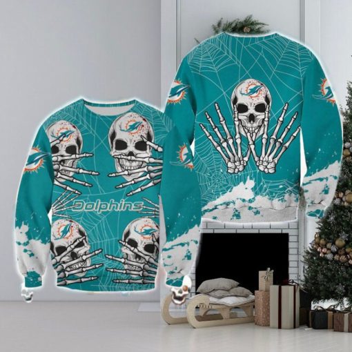 Miami Dolphins Skull Hallowen Cookie Halloween Ugly Sweater For Men And Women Gift Christmas