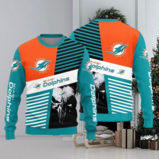 Miami Dolphins Skull Pattern Ugly Christmas Sweater