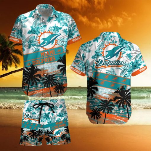 Miami Dolphins Tropical Hibiscus Coconut Pattern Hawaiian Shirt And Shorts Summer Gift hawaiian shirt