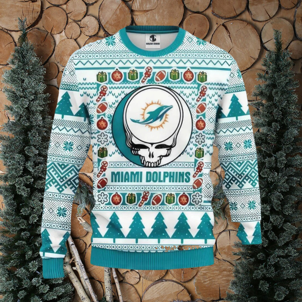 Miami Dolphins Ugly Christmas Sweater The Intelligence Of The Skull -  teejeep