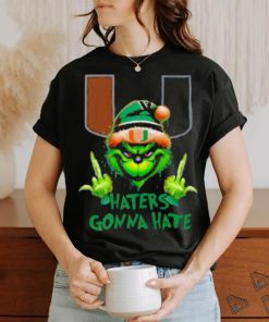 Miami Hurricanes Grinch Santa Middle finger haters gonna hate shirt