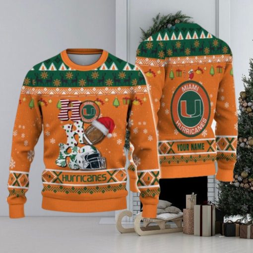 Miami Hurricanes NCAA Ho Ho Ho Snow Christmas Personalized Ugly Sweater