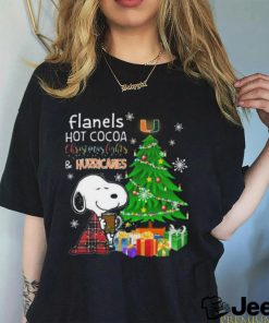 Miami Hurricanes Snoopy Flanels Hot Cocoa Christmas Lights Tree shirt