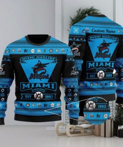 Miami Marlins Football Team Logo Custom Name Personalized Ugly Christmas Sweater Christmas Gift For Big Fans