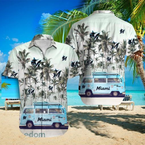 Miami Marlins MLB Bus Coconut Beach Lover Gift Aloha Hawaiian Shirt