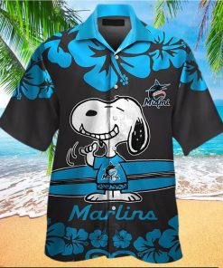 Miami Marlins Snoopy Short Sleeve Button Up Tropical Aloha Hawaiian Shirts