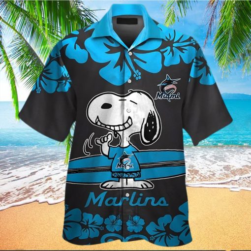 Miami Marlins Snoopy Short Sleeve Button Up Tropical Aloha Hawaiian Shirts