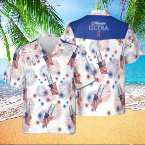 Michelob Ultra Hawaiian Shirt American Flag Fireworks Independence Day 4th Of July