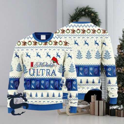 Michelob Ultra Reindeer Snowy Night Ugly Sweater, Christmas Gift Apparel, Merry Ugly Christmas Sweater