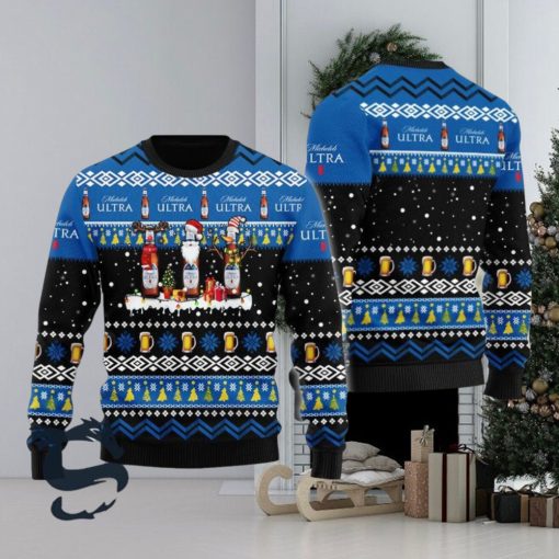 Michelob Ultra Santa Reindeer Snowflake Christmas Sweater, Christmas Gift Apparel, Merry Ugly Christmas Sweater