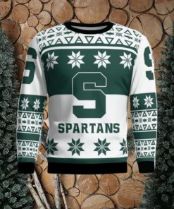 Michigan State Spartans Logo Big Snowflake Pattern Ugly Christmas Sweater