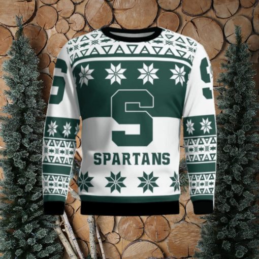 Michigan State Spartans Logo Big Snowflake Pattern Ugly Christmas Sweater