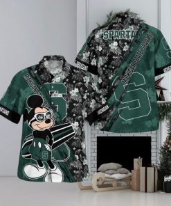 Michigan State Spartans Mickey Mouse Floral Short Sleeve Hawaii Shirt