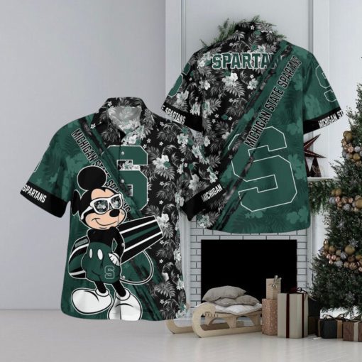 Michigan State Spartans Mickey Mouse Floral Short Sleeve Hawaii Shirt