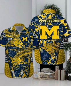 Michigan Wolverines Fishing Short Sleeve Button Up Tropical Hawaiian Shirt