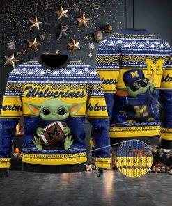 Michigan Wolverines Grogu Baby Yoda Hug Logo Ugly Christmas Sweater