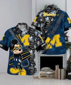 Michigan Wolverines Mickey Mouse Floral Short Sleeve Hawaii Shirt