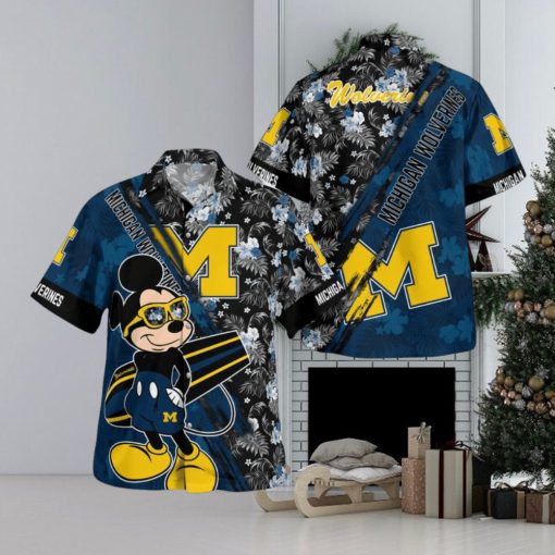 Michigan Wolverines Mickey Mouse Floral Short Sleeve Hawaii Shirt