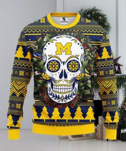 Michigan Wolverines Skull Flower Ugly Christmas Ugly Sweater