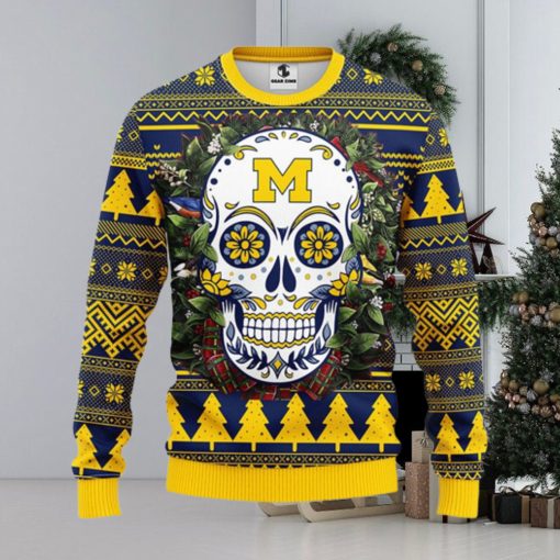 Michigan Wolverines Skull Flower Ugly Christmas Ugly Sweater