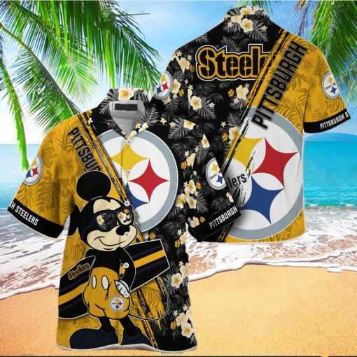 Mickey And Floral Pittsburgh Steelers NFL Summer Hawaiian Shirt