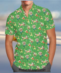 Mickey And Friends Christmas Celebration Disney Cartoon Graphics Inspired Full Printing Hawaiian Shirt – Green