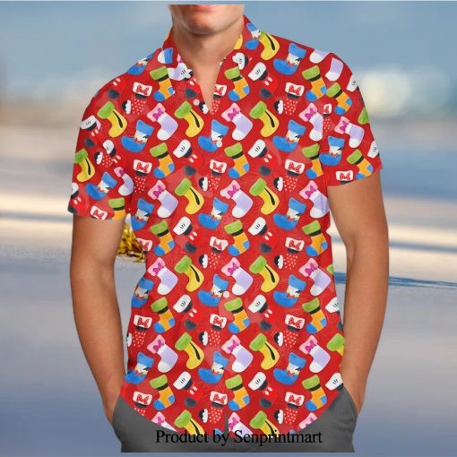 Mickey And Friends Christmas Stockings Pattern Disney Cartoon Graphics Full Printing Hawaiian Shirt – Red