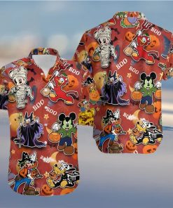 Mickey And Friends Halloween Villain Costume Disney Full Printing Hawaiian Shirt – Orange