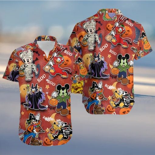 Mickey And Friends Halloween Villain Costume Disney Full Printing Hawaiian Shirt – Orange