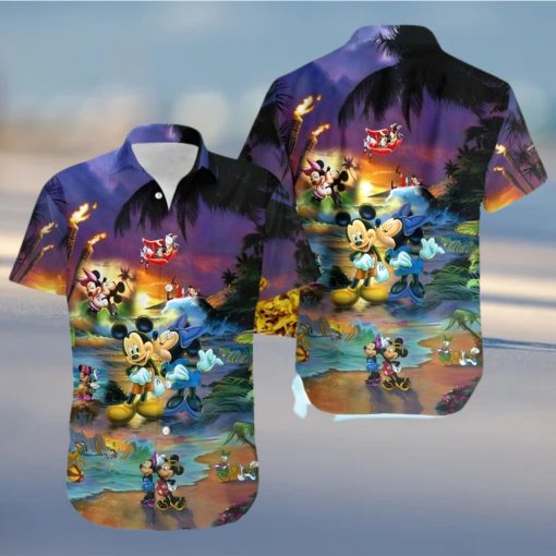 Mickey And Minnie Mouse Sunset Beach Disney Full Printing Hawaiian Shirt