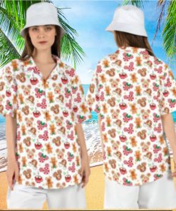Mickey Christmas Snack Hawaiian Shirts Gingerbread Button Disneyland Xmas Aloha