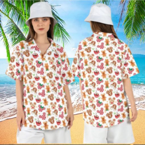 Mickey Christmas Snack Hawaiian Shirts Gingerbread Button Disneyland Xmas Aloha