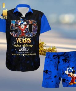 Mickey Fantasia 50th Anniversary Glitter Disney Castle Full Printing Combo Hawaiian Shirt And Beach Shorts – Black Blue