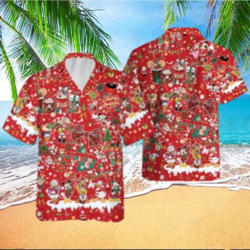 Mickey Friends Coffee Christmas Disneyland Hawaiian Shirts Button Up Merry Aloha