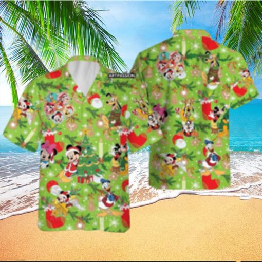 Mickey Friends Hawaiian Christmas Santa Claus Green Disney Hawaii Shirt