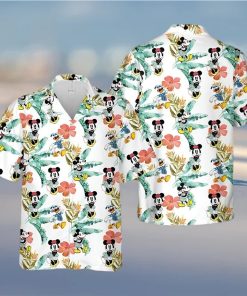 Mickey Minnie And Donald Vacation Disney Cartoon Graphics Tropical Hibiscus Full Printing Hawaiian Shirt – White