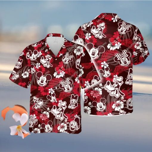 Mickey Minnie Mouse Donald Daisy Duck Goofy Dog Disney White Hibiscus Aloha Full Printing Hawaiian Shirt