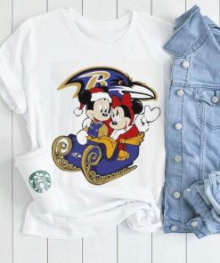 Mickey Minnie Santa Ride Sleigh Christmas Baltimore Ravens 2023 Shirt