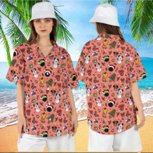 Mickey Minnie Snowman Ears Christmas Disneyland Hawaiian Shirts Holiday Tree Aloha