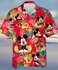 Mickey Mouse Disney Pineapple Hibiscus Full Printing Hawaiian Shirt – Red