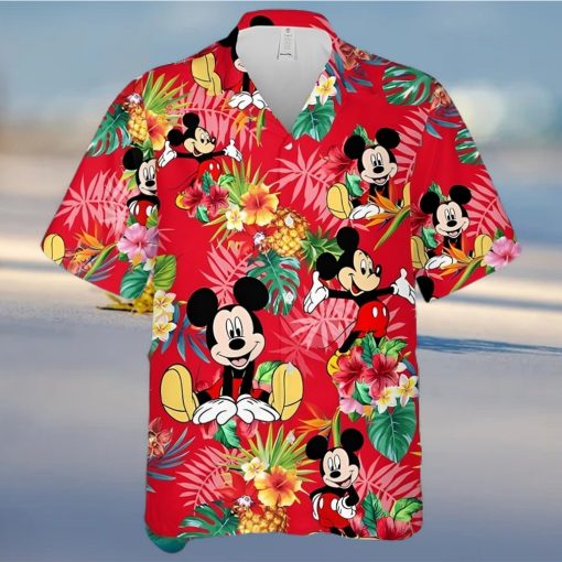 Mickey Mouse Disney Pineapple Hibiscus Full Printing Hawaiian Shirt – Red