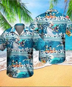 Mickey Mouse Disney Surfing Donald Duck White Frangipani Floral Disney Hawaiian Shirt