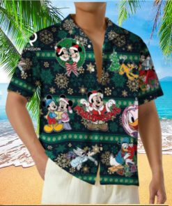 Mickey Mouse Disney World Christmas Hawaiian Shirts Snowflakes Button Merry Xmas