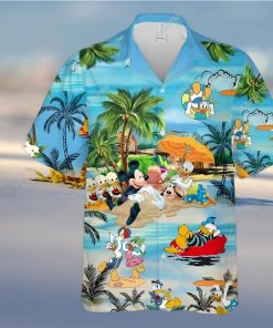 Mickey Mouse Donald Daisy Duck Goofy Dog At The Beach Disney Full Printing Hawaiian Shirt – Blue