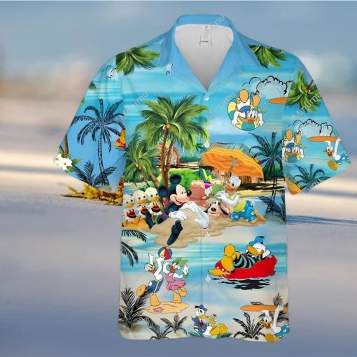 Mickey Mouse Donald Daisy Duck Goofy Dog At The Beach Disney Full Printing Hawaiian Shirt – Blue