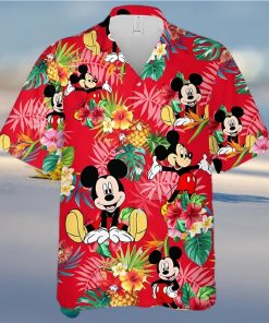 Mickey Mouse Pineapple Floral Hawaiian Shirt, Disney Red Hawaiian Shirt