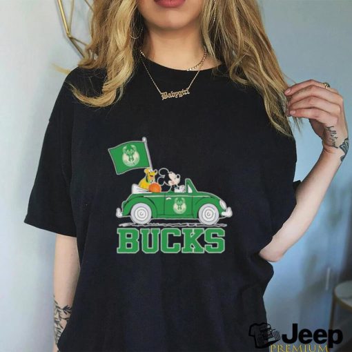 Mickey Mouse Riding Car Milwaukee Bucks shirt