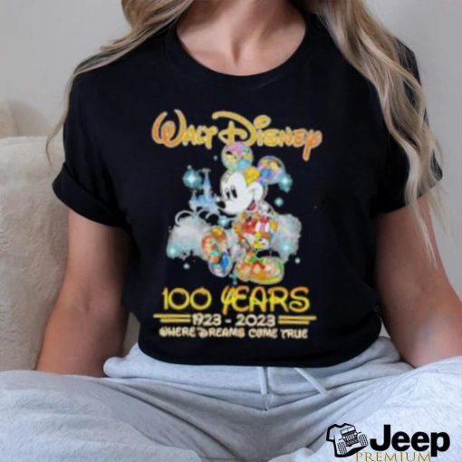 Mickey Mouse Walt Disney 100 years 1923 2023 where dreams come true shirt